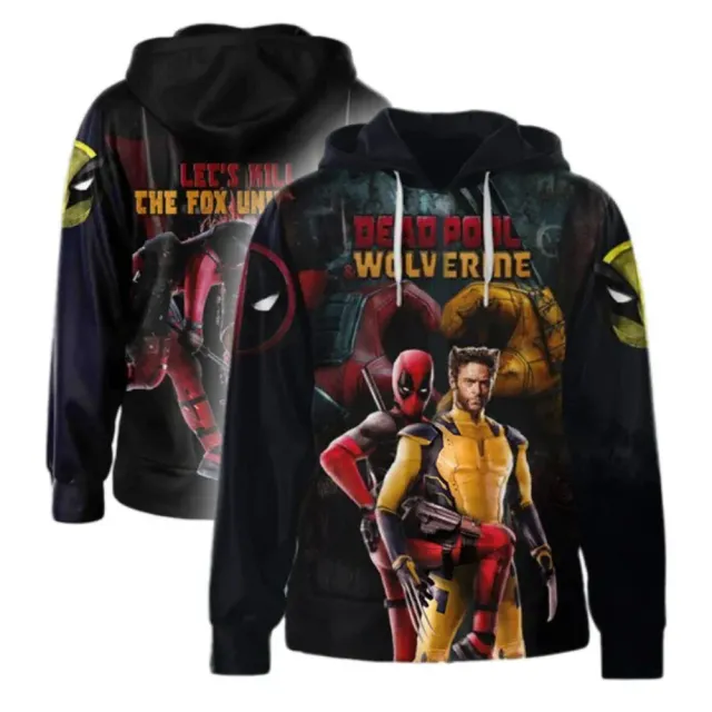 Unisex anime mikina s kapucí v motivech oblíbených hrdinů Deadpool a Wolverine