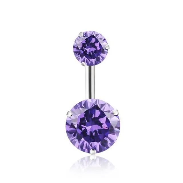 Belly button piercing with two rhinestones - 12 colours