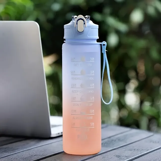 280ml/750ml nepriepustná fľaša na vodu s gradientom a slamkou - na šport, fitness, do posilňovne a na cesty - obsahuje šnúrku s náhradnou farbou - k dispozícii vo veľkostiach 9,5 oz a 25 oz