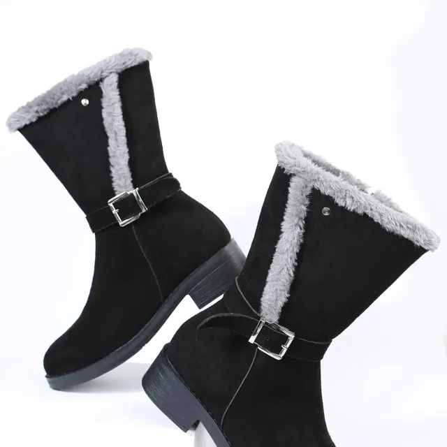 New Winter Women's Warm Plush Suede Long Boots Comfortable Wedge Cotton Half Boots