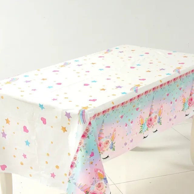 Disposable tablecloth with unicorn theme