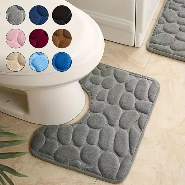 1 pc flannel bath mat in U shape, bathroom non-slip pebble floor mat, soft sofa foot mat, bath rug, bathroom accessories, bathroom utensils, bathroom decoration, bathroom decoration