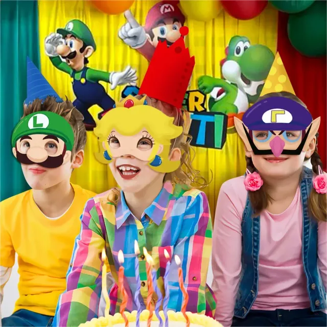 Gyerek party maszk Super Mario mintával, ideális Halloweenra és születésnapi bulikra