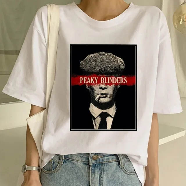 Tricou oversize pentru femei cu mânecă scurtă și imprimeu Peaky Blinders