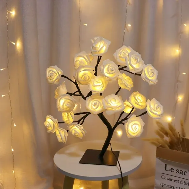 USB powered LED pink tree lamp translates to USB-powered LED rose tree lamp