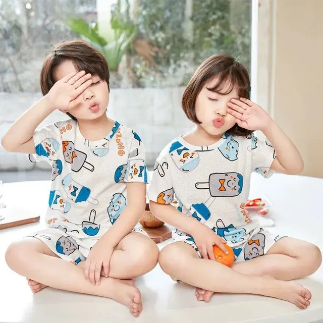 Baby cotton pajamas with short sleeves for boys and girls