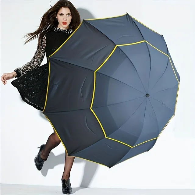 1pc Thick windproof double rain cover umbrella, portable and durable all-weather umbrella