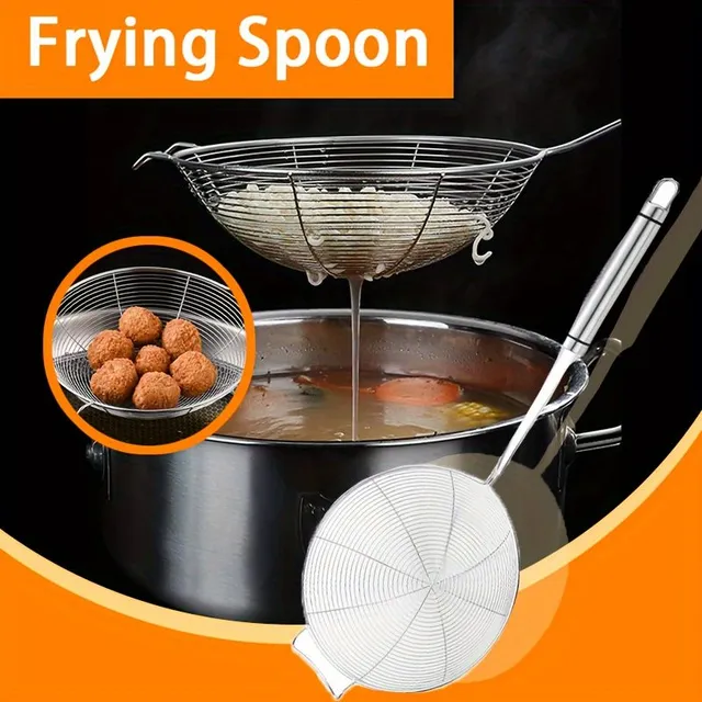 Stainless steel ceded ladle with hook and perforated spoon