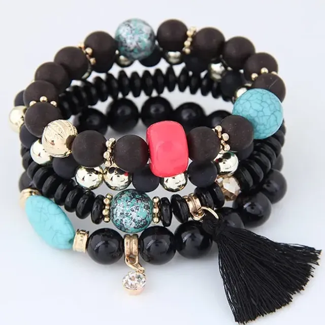 Czech multi-part boho bracelets with charms, beads and tassels for women