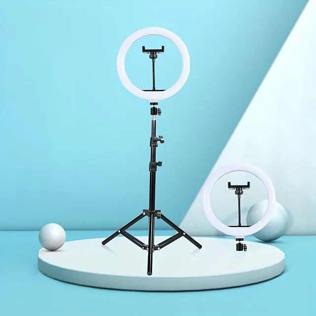 LED circular light with flexible tripod and phone holder