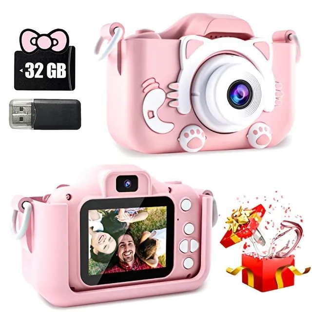 Aparat foto digital pentru copii - Aparat foto mini cu video, card SD de 32GB gratuit, cadou perfect pentru băieți și fete
