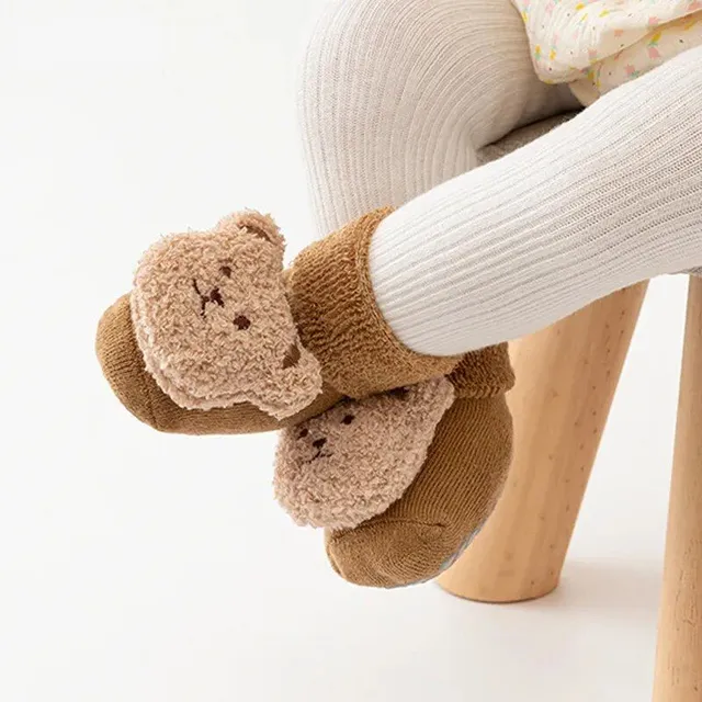 Șosete de iarnă unisex pentru copii cu ursuleț și talpă antiderapantă pentru nou-născuți și copii mici
