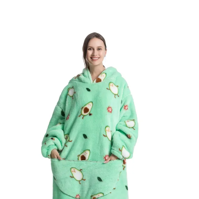 Wearable blanket with hood of stuffed animal and sherpa fleece for adults