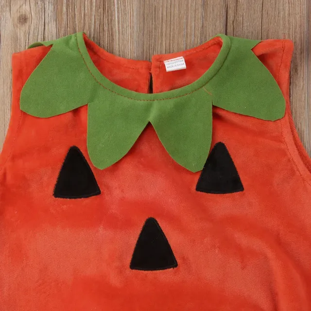 Children's Halloween pumpkin costume with romper and sleeveless hat