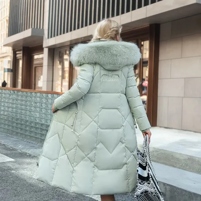 Women's stylish long winter quilted jacket with fur - various colours