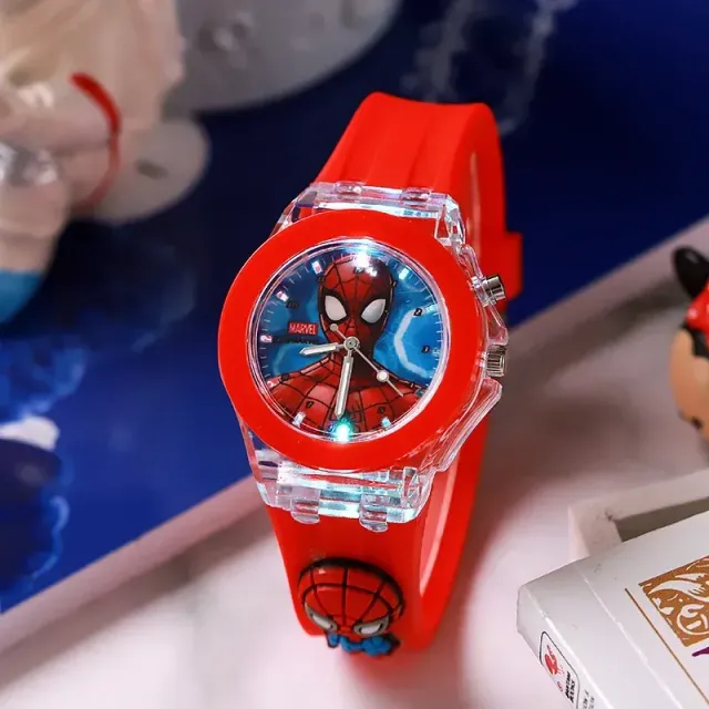 Dětské analogové hodinky s LED svícením na displeji s motivy Spider-man
