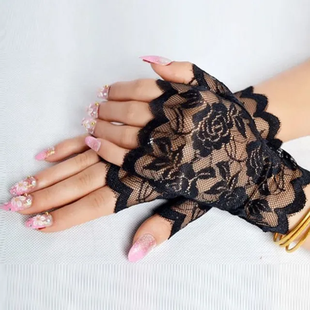 Women's floral lace gloves - fingerless