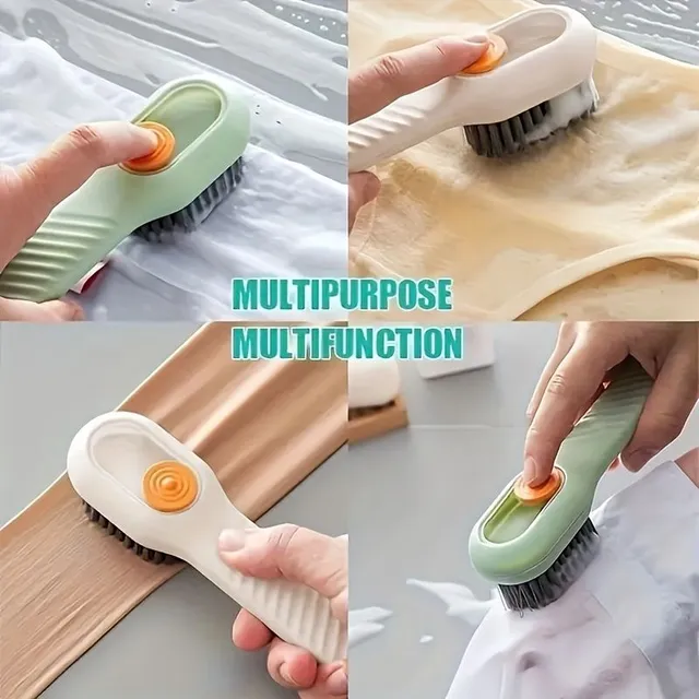 Brosse 2 en 1 pour chaussures et linge avec distributeur de détergent intégré - sans électricité