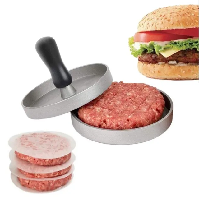 Practical stainless steel form for shaping minced meat into a burger