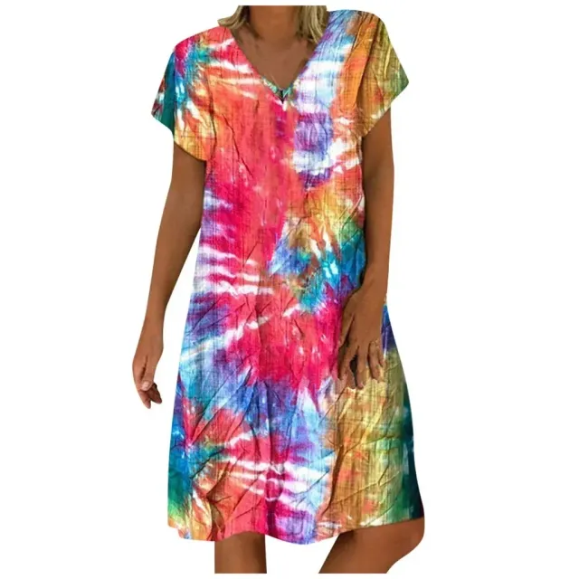 Beautiful ladies colourful dress with short sleeves