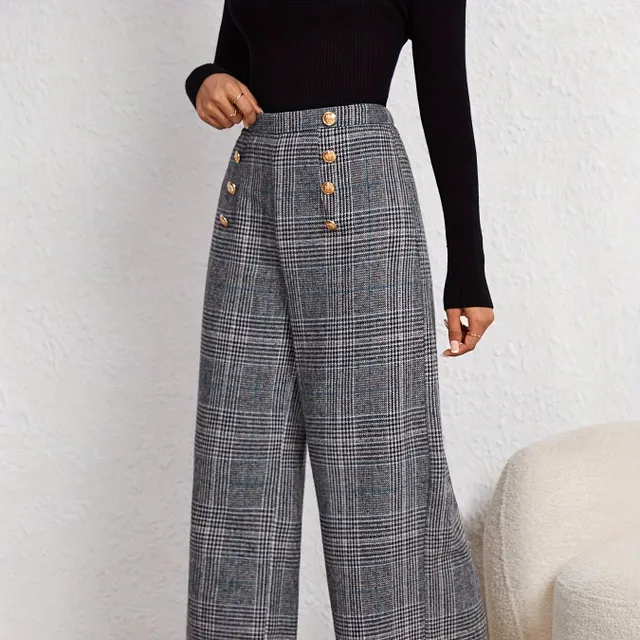 Wide pants with karaoke cube, elegant high waist, comfortable for spring and summer