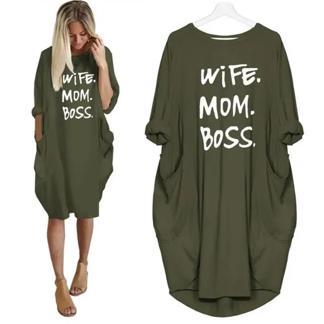 Stylowa sukienka T-shirt WIFE MOM BOSS