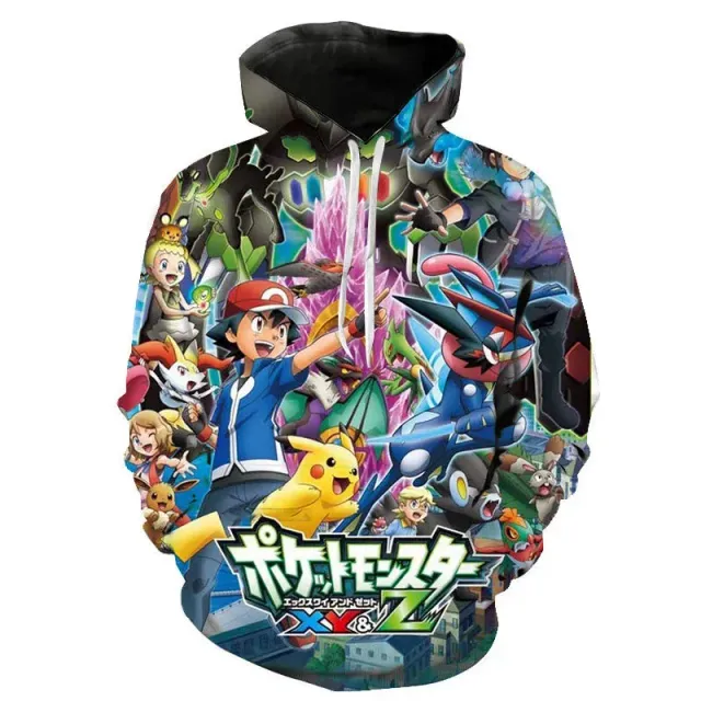 Sweat à capuche unisexe élégant avec imprimé kangourou et Pokémon Pikachu