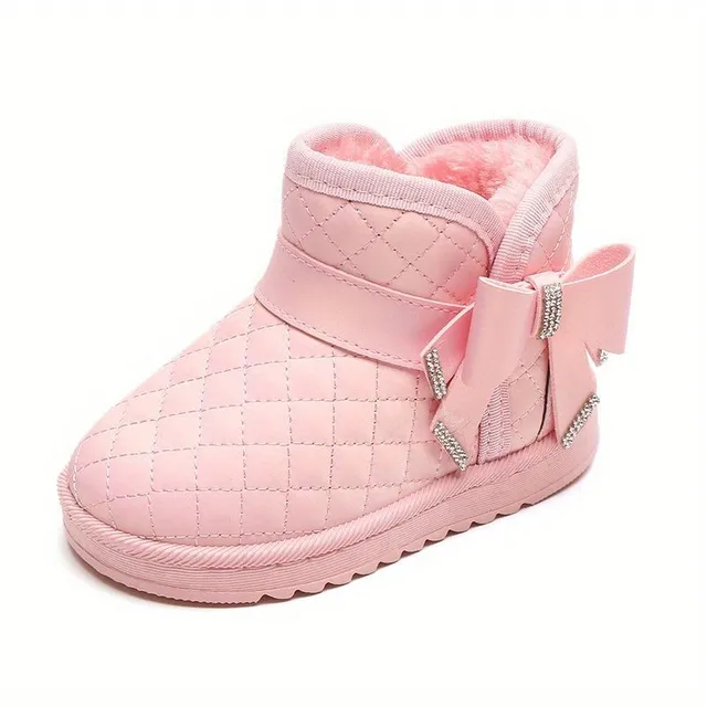 Cute Bowknot Pantofi confortabili pentru fete, moale și cald Plus Fleece pantofi pentru interior în aer liber de mers pe jos, de iarnă