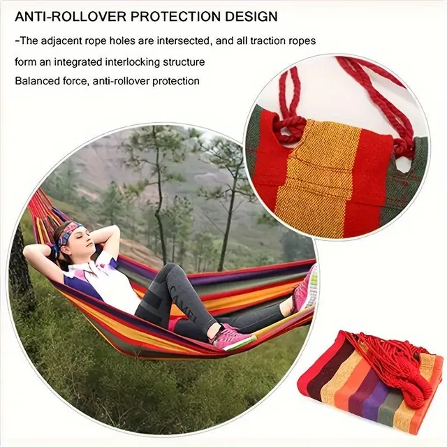 Colour striped outdoor hammock with reinforced curtain and rope