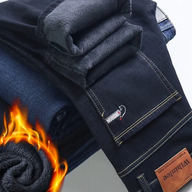 Men's fleece straight jeans for cold days and formal occasion