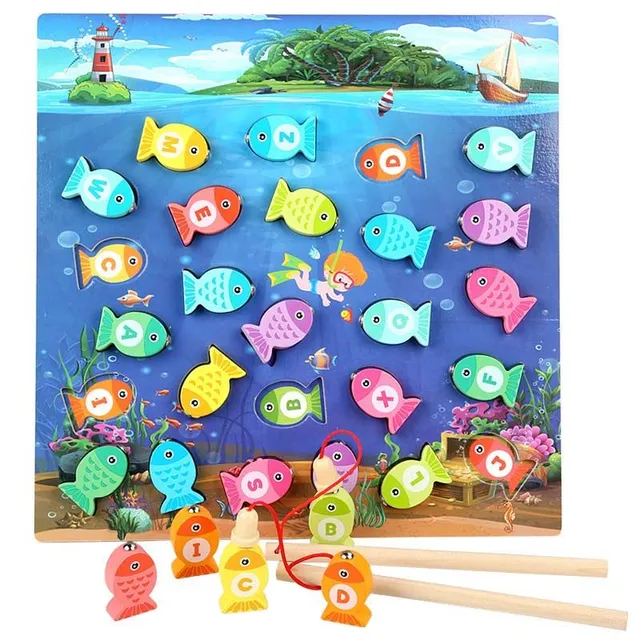 Children's Learning Wood Game Magnetic Fishing