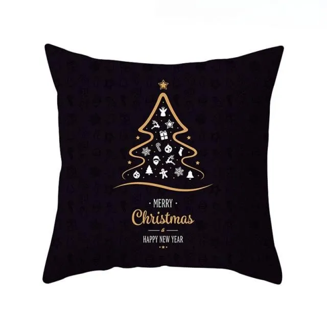 Czarna poszewka na poduszkę z motywem świątecznym