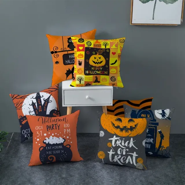 Halloween Kissenbezug mit kreativem Motiv von Kürbis und Totenkopf