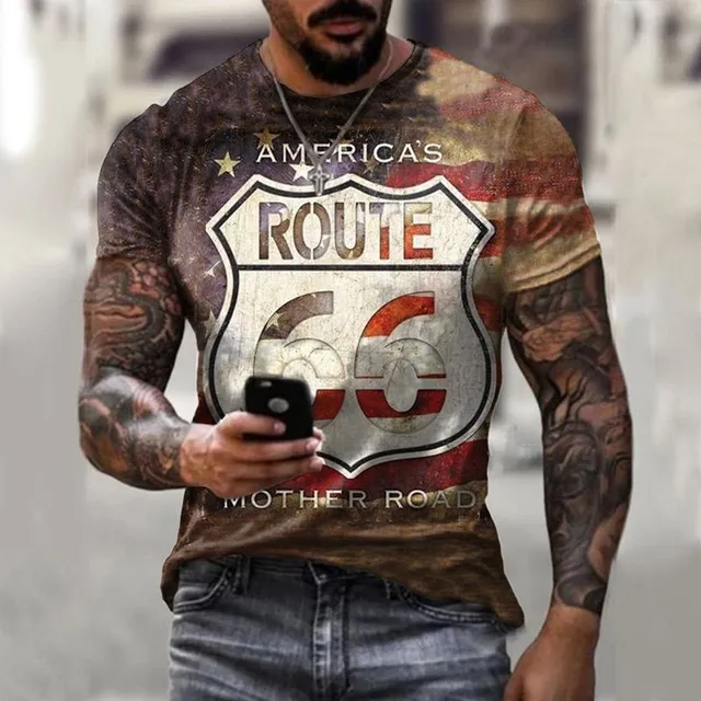 Tricou bărbătesc cu mâneci scurte și design 3D - Route