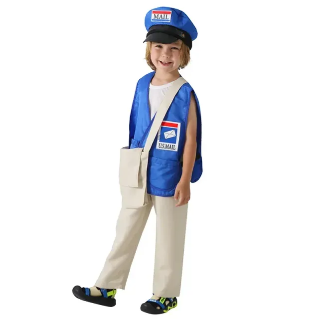 Child costume in delivery courier - postman