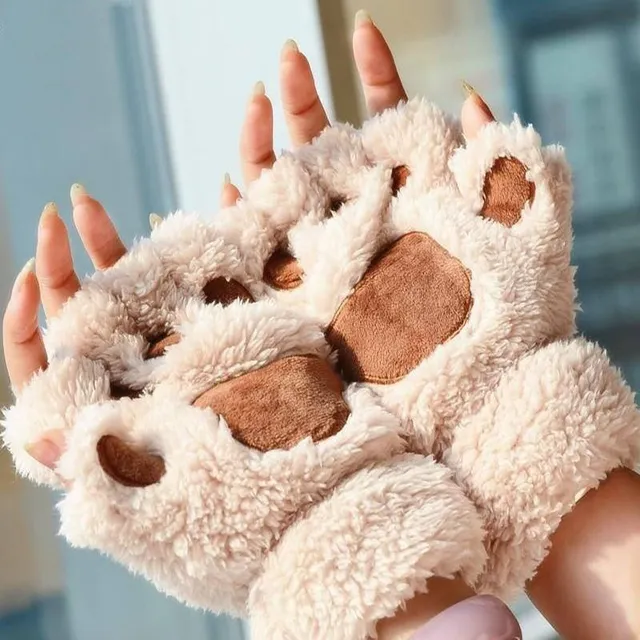 Women's warm fingerless gloves in the shape of a paw