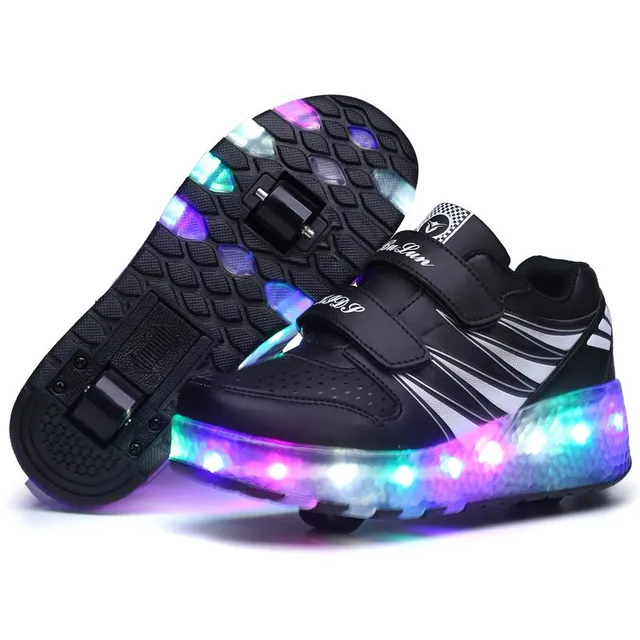 Nowoczesne dziecięce podświetlane buty LED z kółkami 32 wd01-black