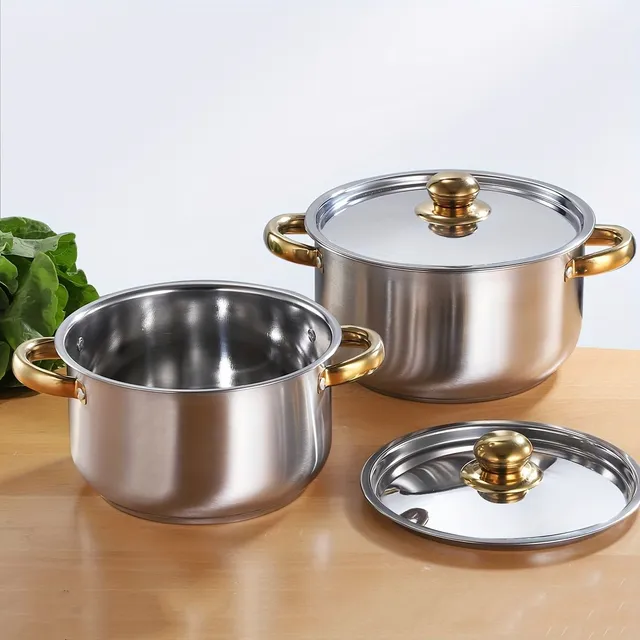 Set of stainless steel pots and pans 4 pieces with lids