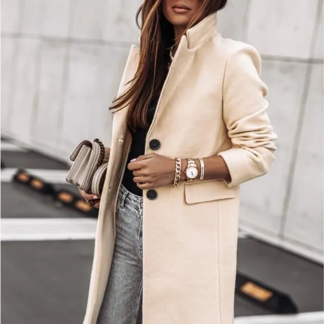 Autumn and winter simple coat with long sleeves and buttons