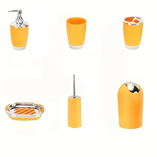 6-piece set of bathroom accessories, toothbrush holder, mouthwash cup, liquid soap dispenser, soap bowl, plastic trash basket, toilet brush with holder
