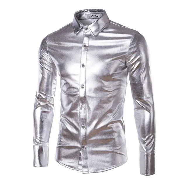 Men's shiny shirt Anthony stribrna s