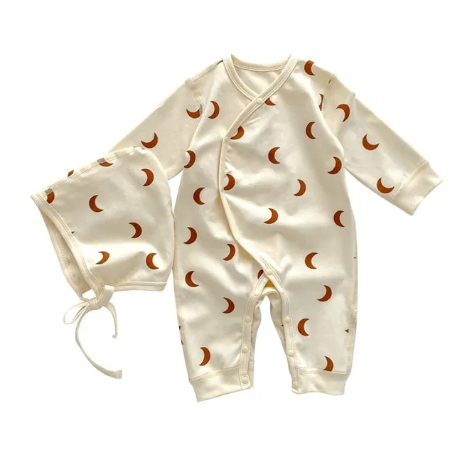 Children's comfortable overall pajamas with cap and moonlight printing