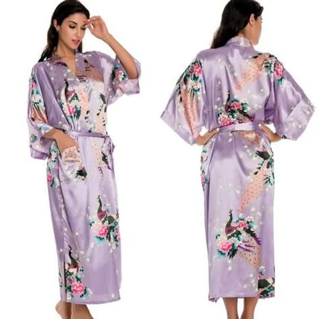 Ladies modern silk bathrobe with flower motif