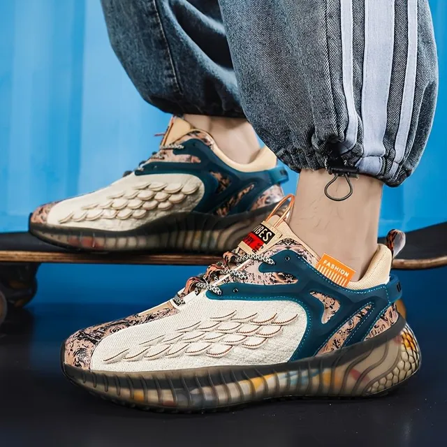 Pánské stylové basketbalové sneakersy z prodyšného tkaného úpletu pro ulici, pohodlné, protiskluzové a odolné s tkaničkami