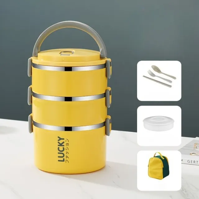 Multi-tier folding lunch box with thermal packaging and lid