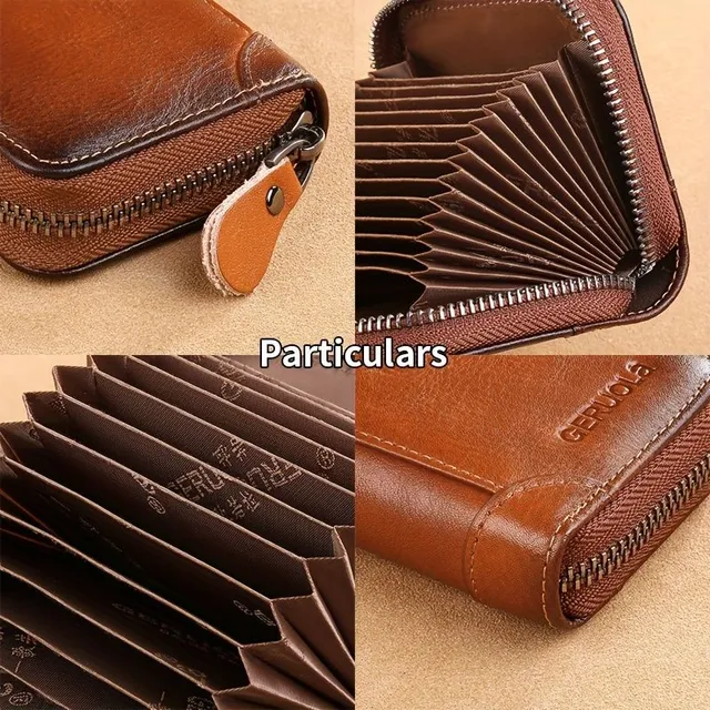 Male leather card - large capacity, multiple card compartments, anti-slip adjustment