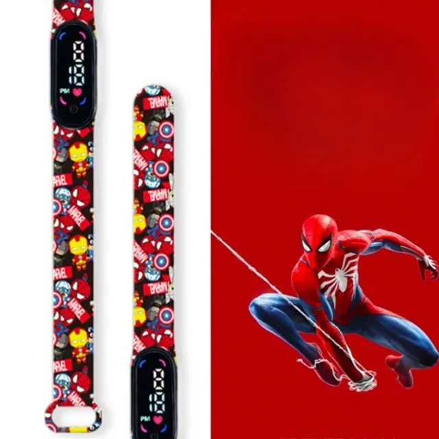 Stylish children's digital watch with pedometer and motifs of the popular Spider-man