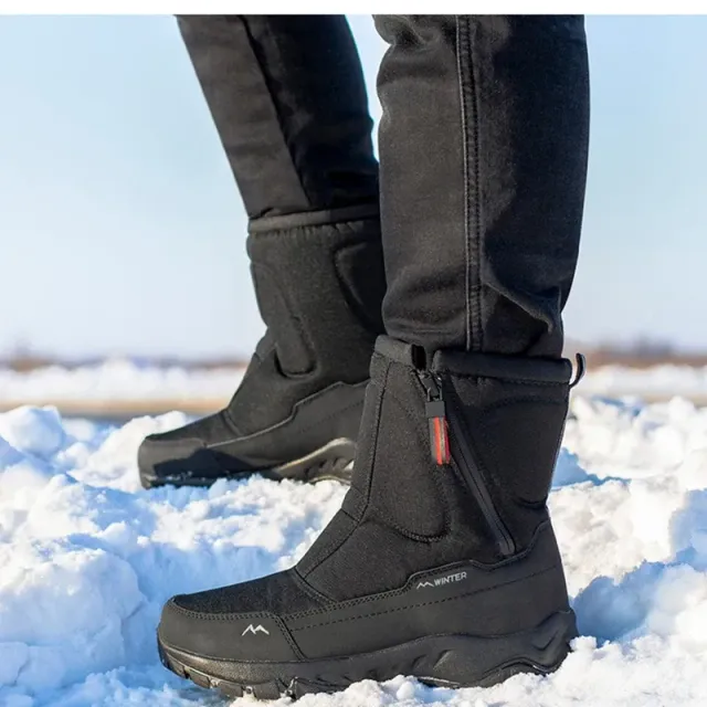 Bocanci de iarnă pentru bărbați, bocanci de zăpadă călduroși cu fermoar lateral din pluș