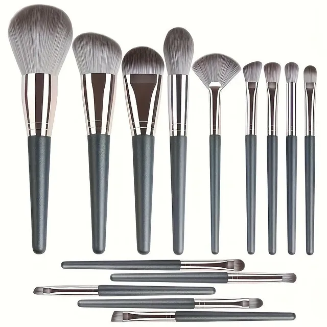 Luxury 14-piece set of make-up brushes - stuffed, green professional brushes for detailed make-up of whole face and eyes