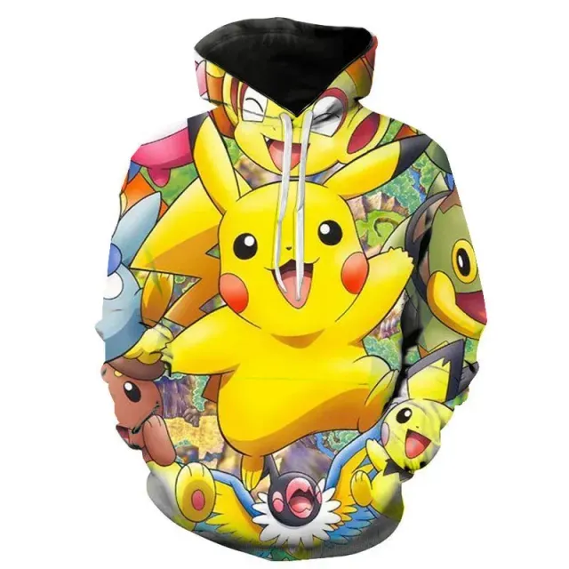 Sweat à capuche unisexe élégant avec imprimé kangourou et Pokémon Pikachu